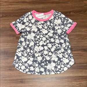 Women’s Honeyme Navy Heathered Floral Pink Accent Top - NWT